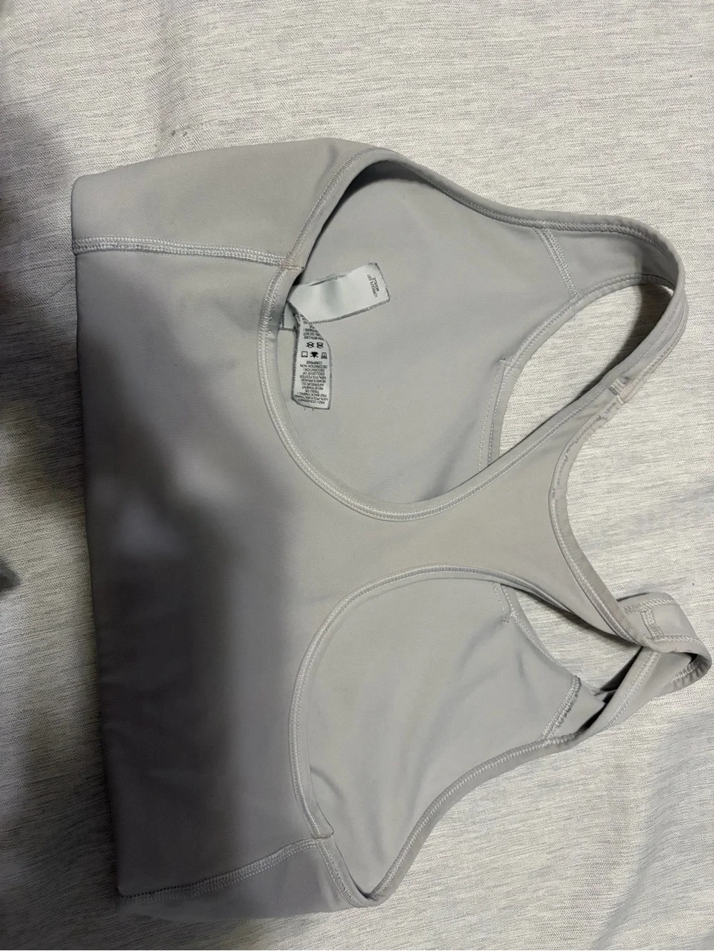 Nike Women's Light Gray Sports Bra with Black Swoosh
